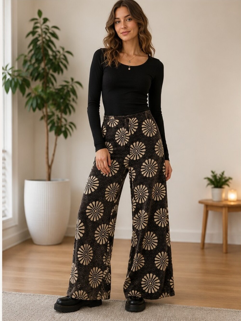 Sportmax Italy Velvet Daisy Fun Flowers Wide Leg Pants Fully Lined Fits Like M